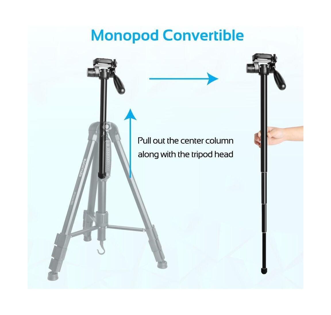 Promate Camera Tripod With Convertible Monopod, 360 Degree Head & 4 Section For All Cameras and Smartphones(Precise-180)