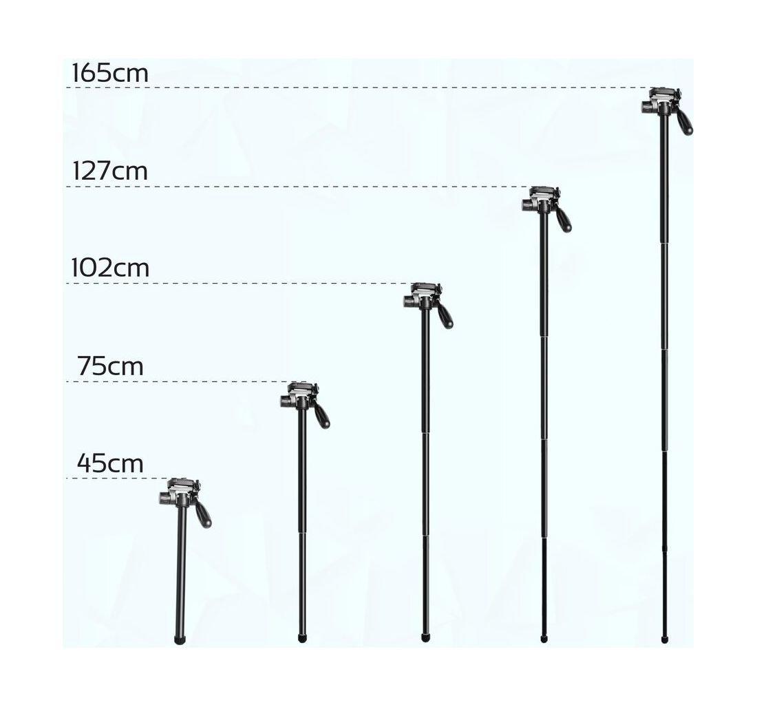 Promate Camera Tripod With Convertible Monopod, 360 Degree Head & 4 Section For All Cameras and Smartphones(Precise-180)