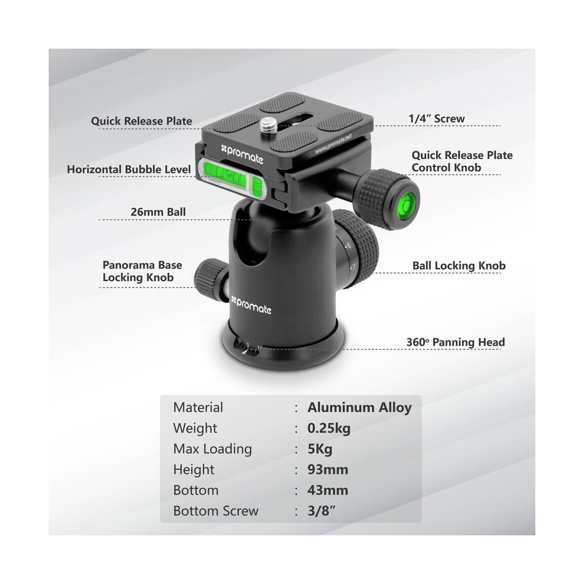 الحامل الثلاثي للكاميرا بروميت من الألمنيوم وقابل للتعديل - ١٦٠ سم  (Precise-160)