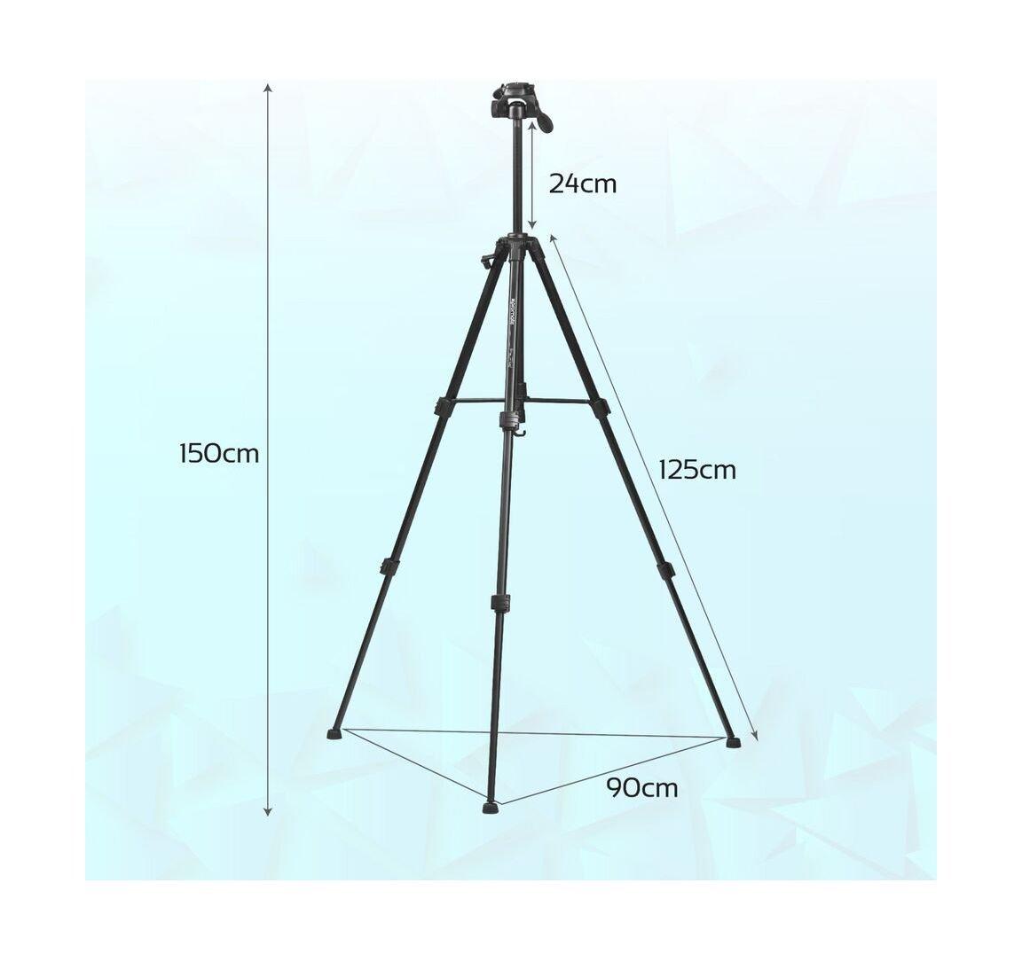 Promate Aluminium Camera Tripod 150cm with 3 Way Head For DSLR, SLR, Camcorder, Action Cameras (Precise-150)