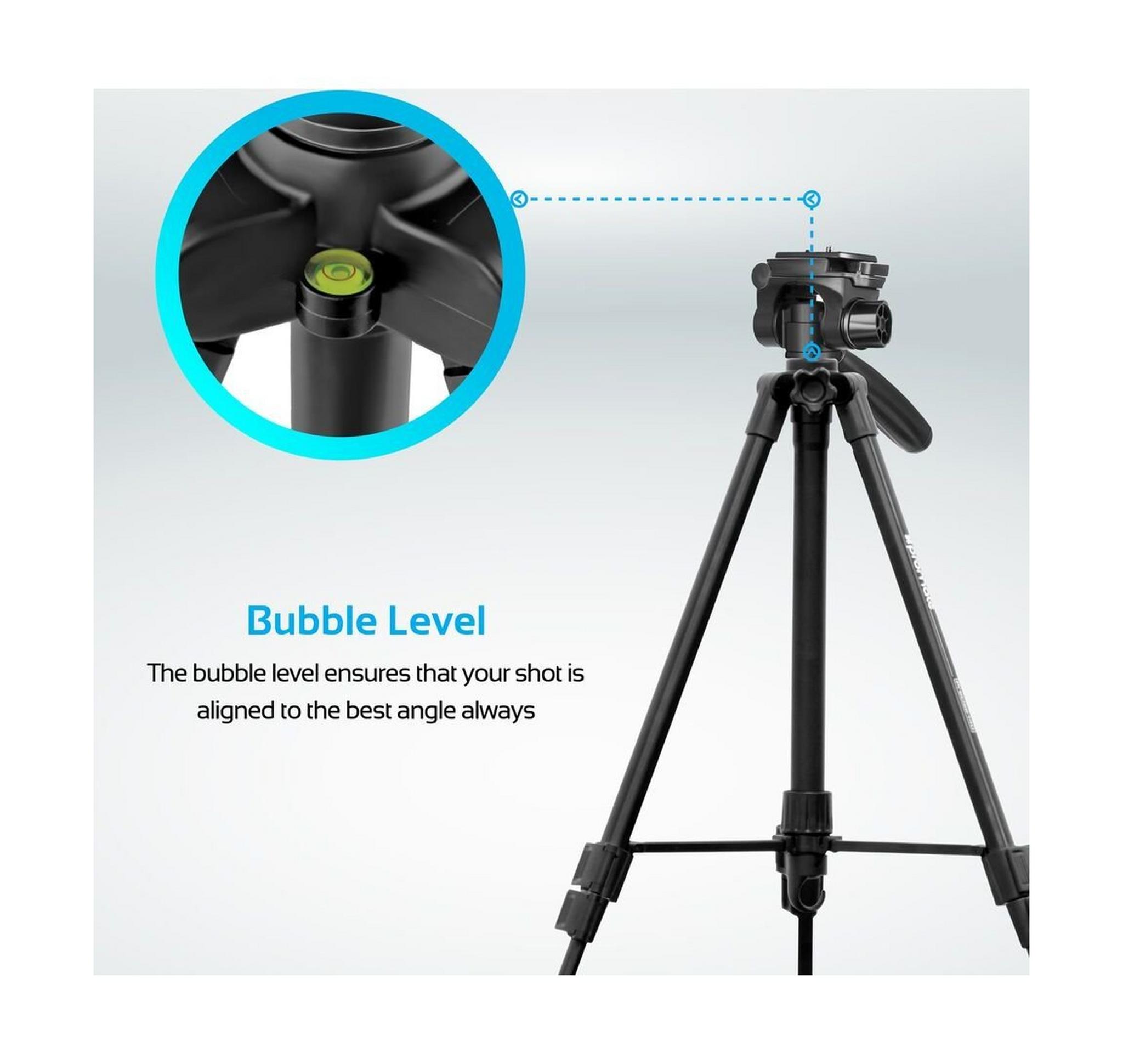 Promate Camera Tripod Stand 140cm with 3 Section Extendable Aluminum For DSLR, SLR, Camcorder, Action Cameras (Precise-140)
