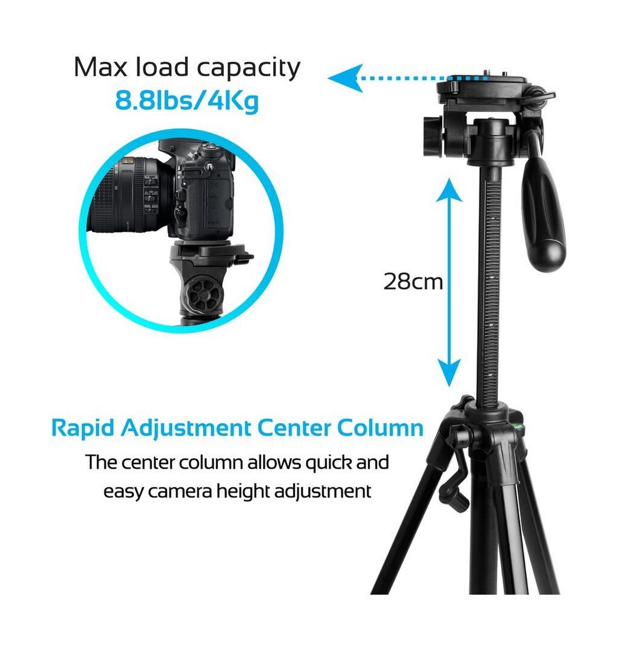 Promate Camera Tripod Stand 140cm with 3 Section Extendable Aluminum For DSLR, SLR, Camcorder, Action Cameras (Precise-140)