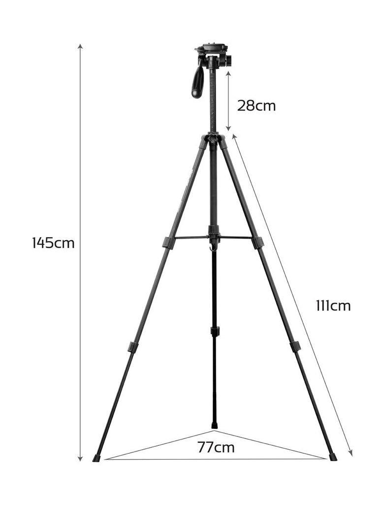 Promate Camera Tripod Stand 140cm with 3 Section Extendable Aluminum For DSLR, SLR, Camcorder, Action Cameras (Precise-140)
