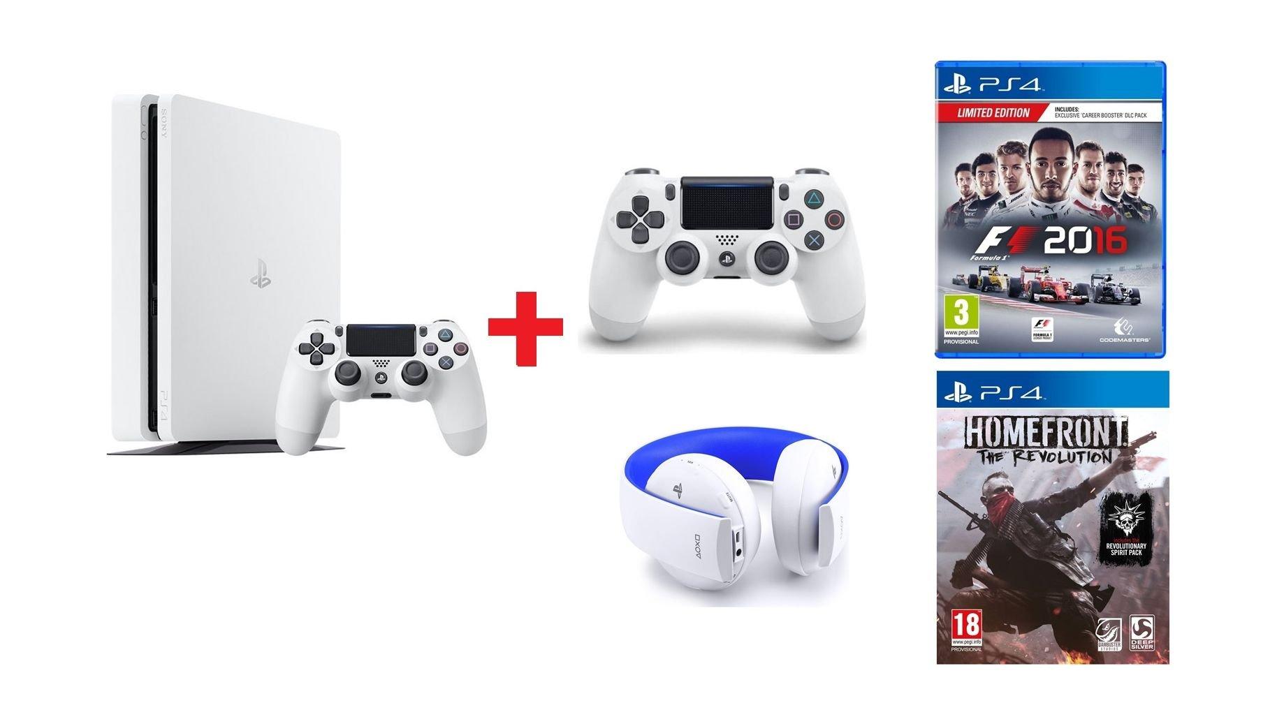 Sony PS4 Slim 500GB Console + Sony PS4 DS4 Controller + Sony PS4 Gold Headset + Homefront: The Revolution + Formula 1 2016 Limited Edition