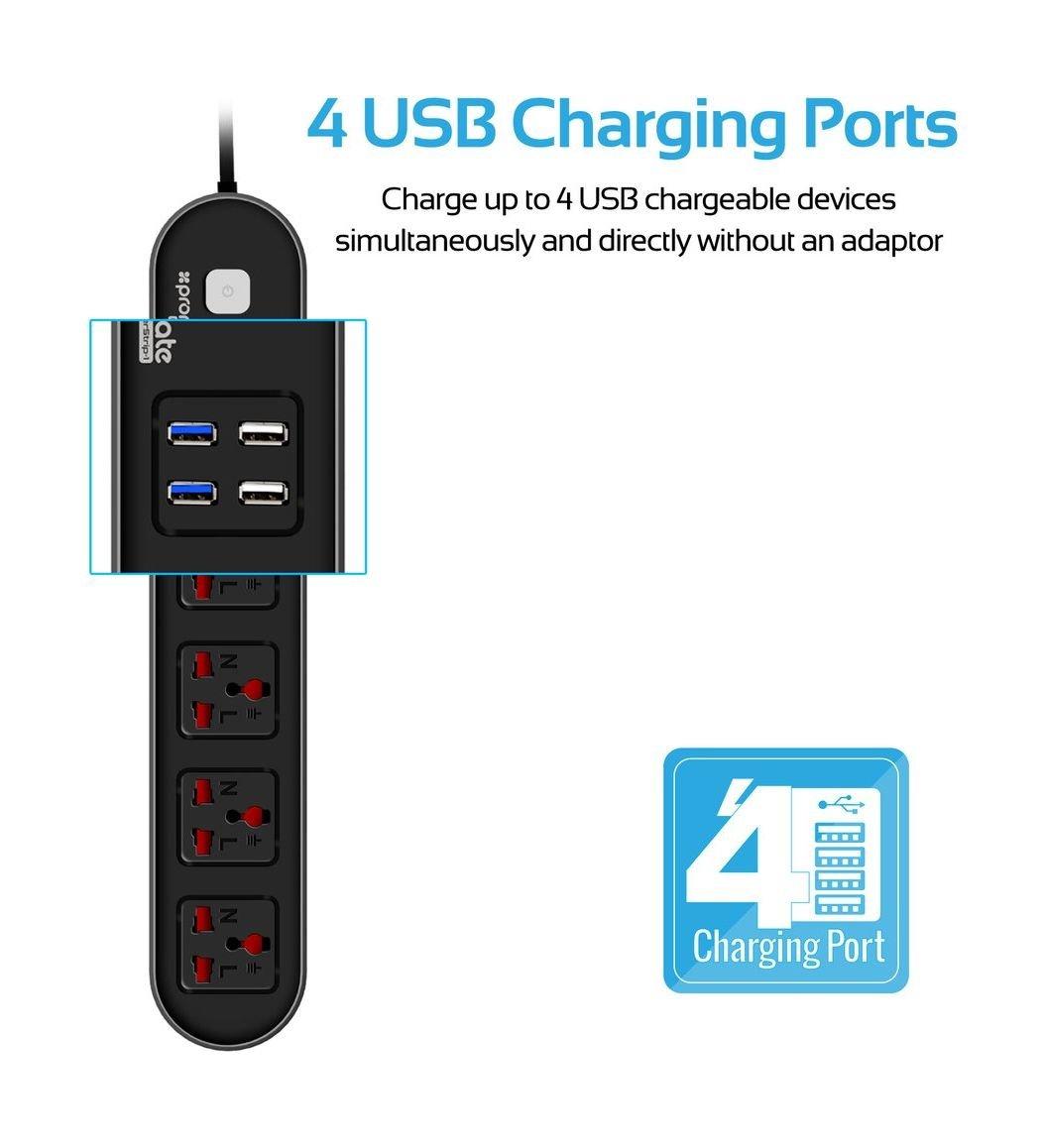 Promate Universal 4 Outlet Surge Protector Power Hub (PowerStrip-1)