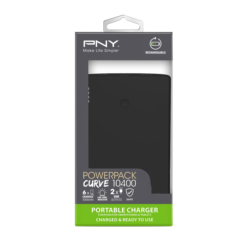 PNY Curve Series 10400 mAh  Portable Power Bank (P-B10400) - Black