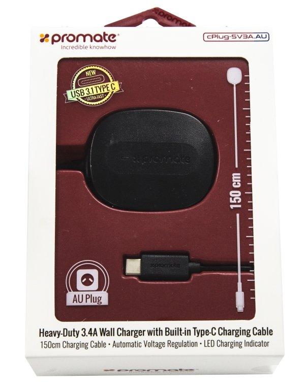 Promate 3.4A 1.5 M Wall Charger (CPLUG-5V3A) - Black