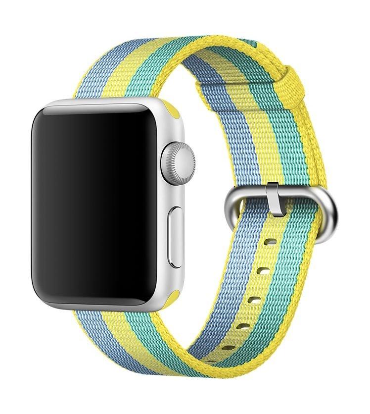 سوار ساعة أبل من النايلون المنسوج بحجم ٣٨ ملم – أزرق / أصفر (MPVY2ZM/A)