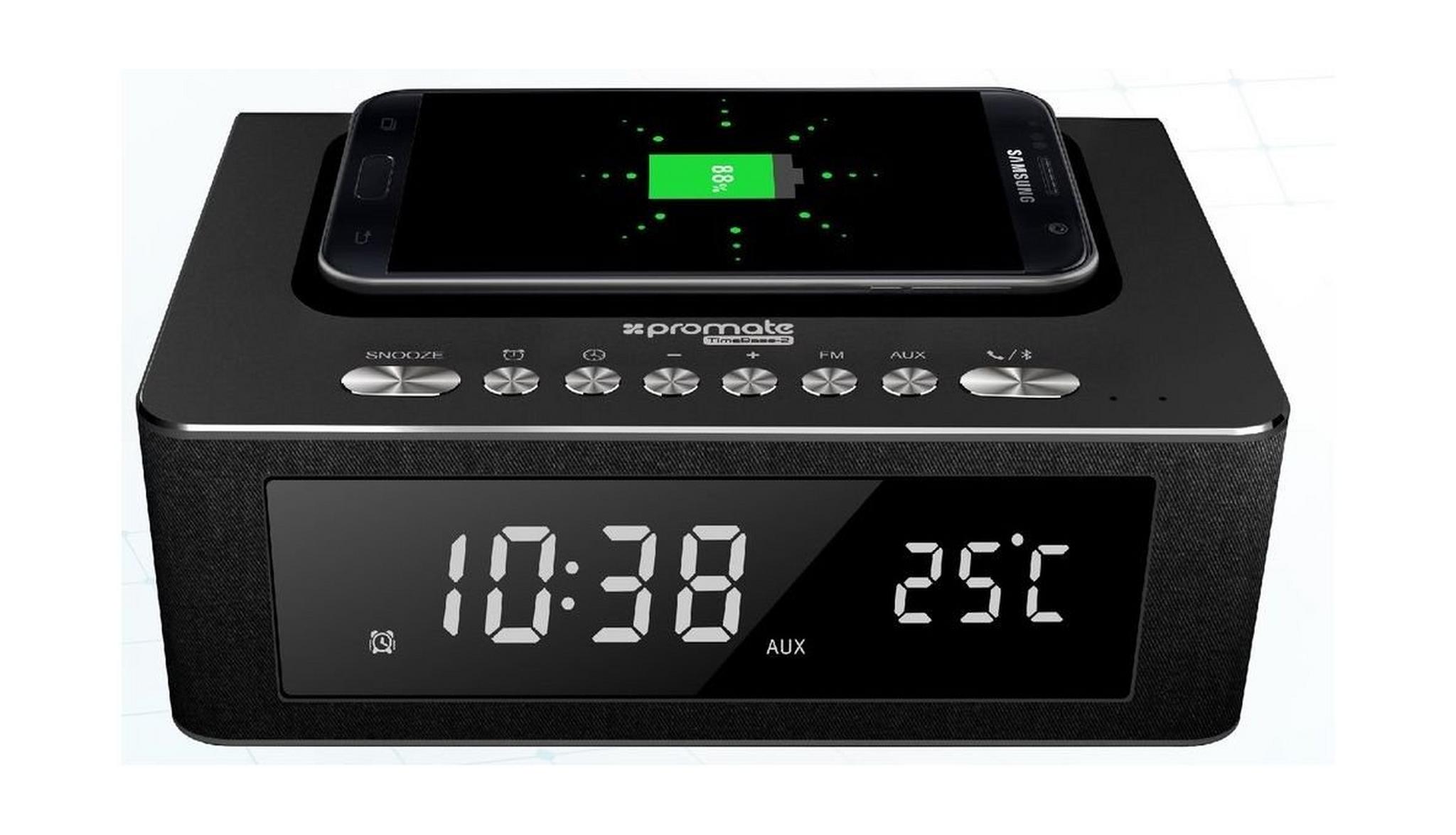 Promate TimeBase-2 10W Stereo Bluetooth Speaker and Wireless Charging Station - Black