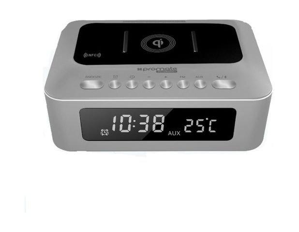 Promate TimeBase-2 10W Stereo Bluetooth Speaker and Wireless Charging Station - Silver