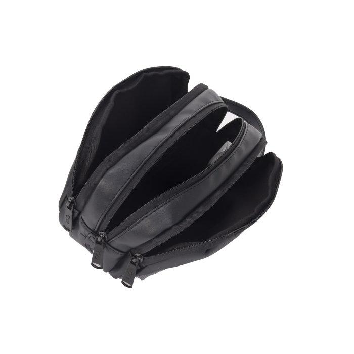 حقيبة جلد مخططة من إي كيو، KHP230332BL - أسود