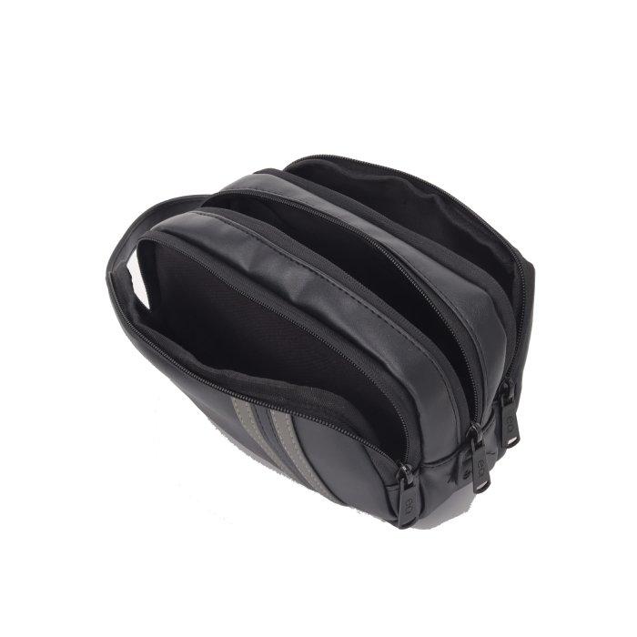 حقيبة جلد مخططة من إي كيو، KHP230332BL - أسود