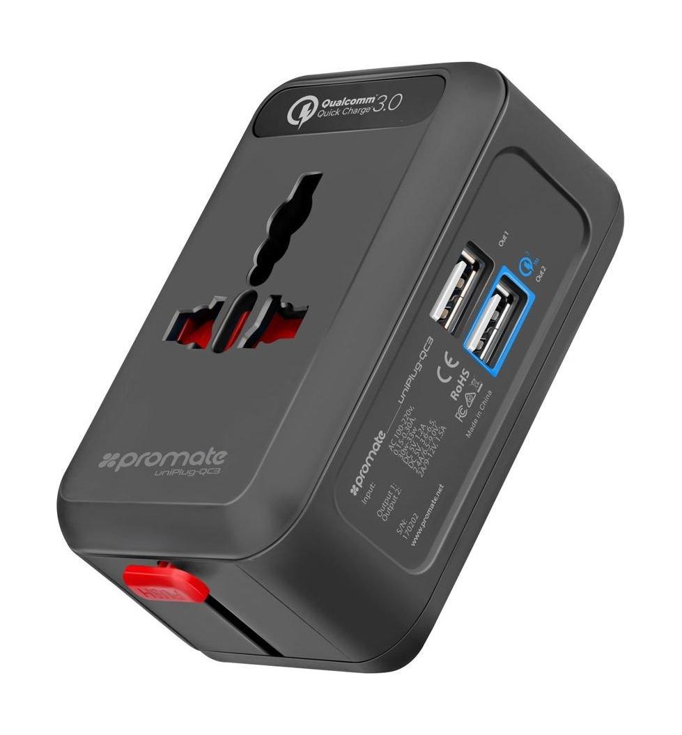 Promate uniPlug-QC3 Universal Adapter - Black