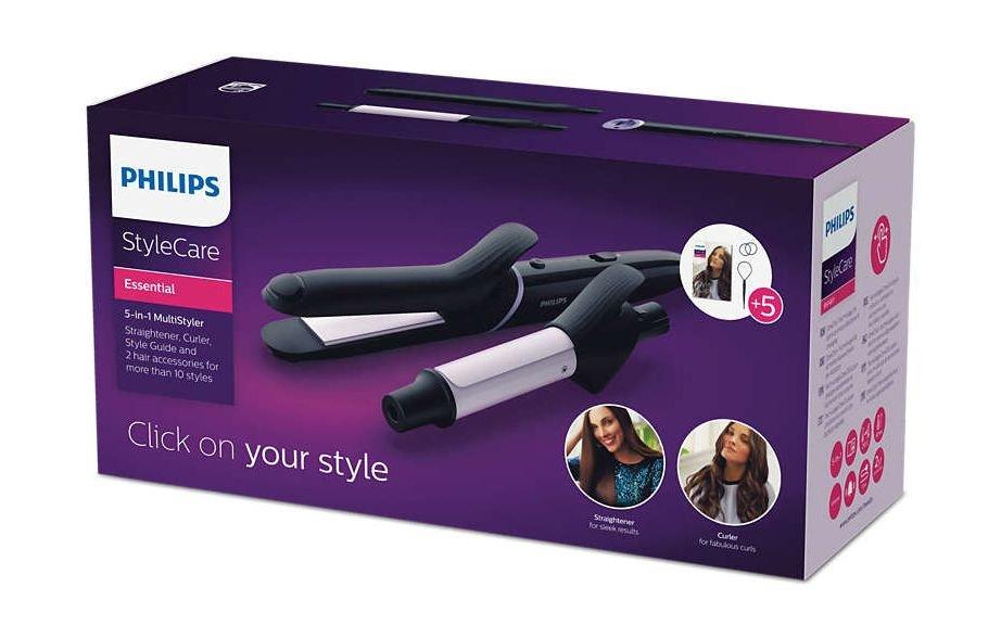 Philips 2 in 1 Straightener & Curler for Easy Hairstyling with Ceramic Coating, 5 Attachments, BHH811/03 - Black