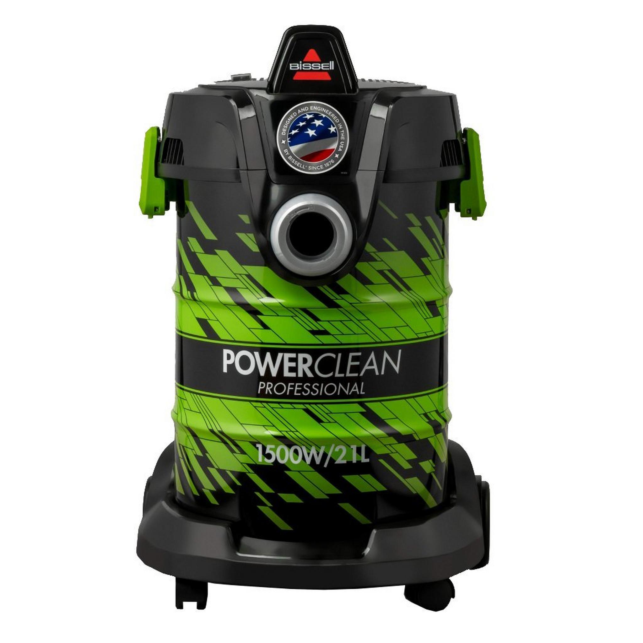 Bissell PowerClean Drum Wet & Dry Vacuum Cleaner, 1500W, 21 Litre,2026E - Black/Green