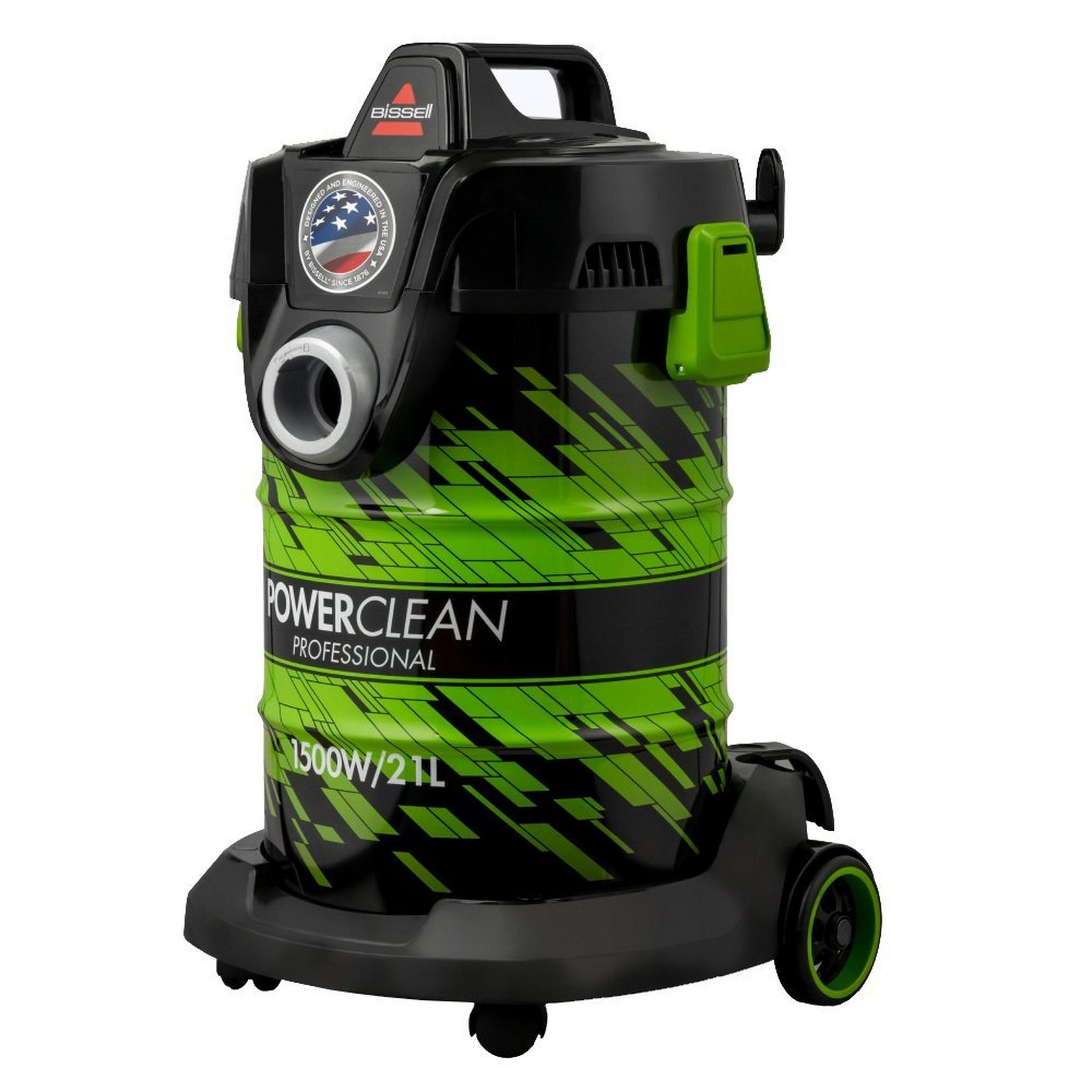 Bissell PowerClean Drum Wet & Dry Vacuum Cleaner, 1500W, 21 Litre,2026E - Black/Green