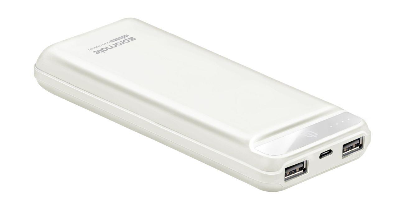 Promate Quantum-20 20000 mAh Powerbank with 2 USB Ports - White