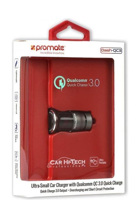 Promate Ultra Small Car Charger With Qualcomm QC3.0 Quick Charge (DASH-QC3) - Black