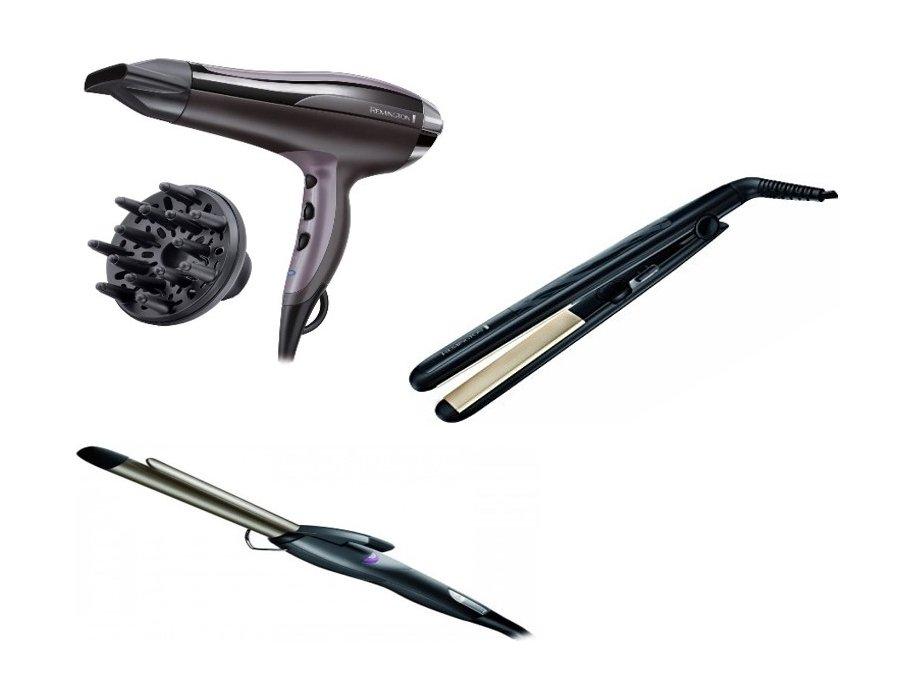 مملس الشعر السيراميكي المستقيم ٢٣٠ + مجفف شعر برو اير شاين  + مجعد الشعر من ريمنجتون - أسود (D5215)