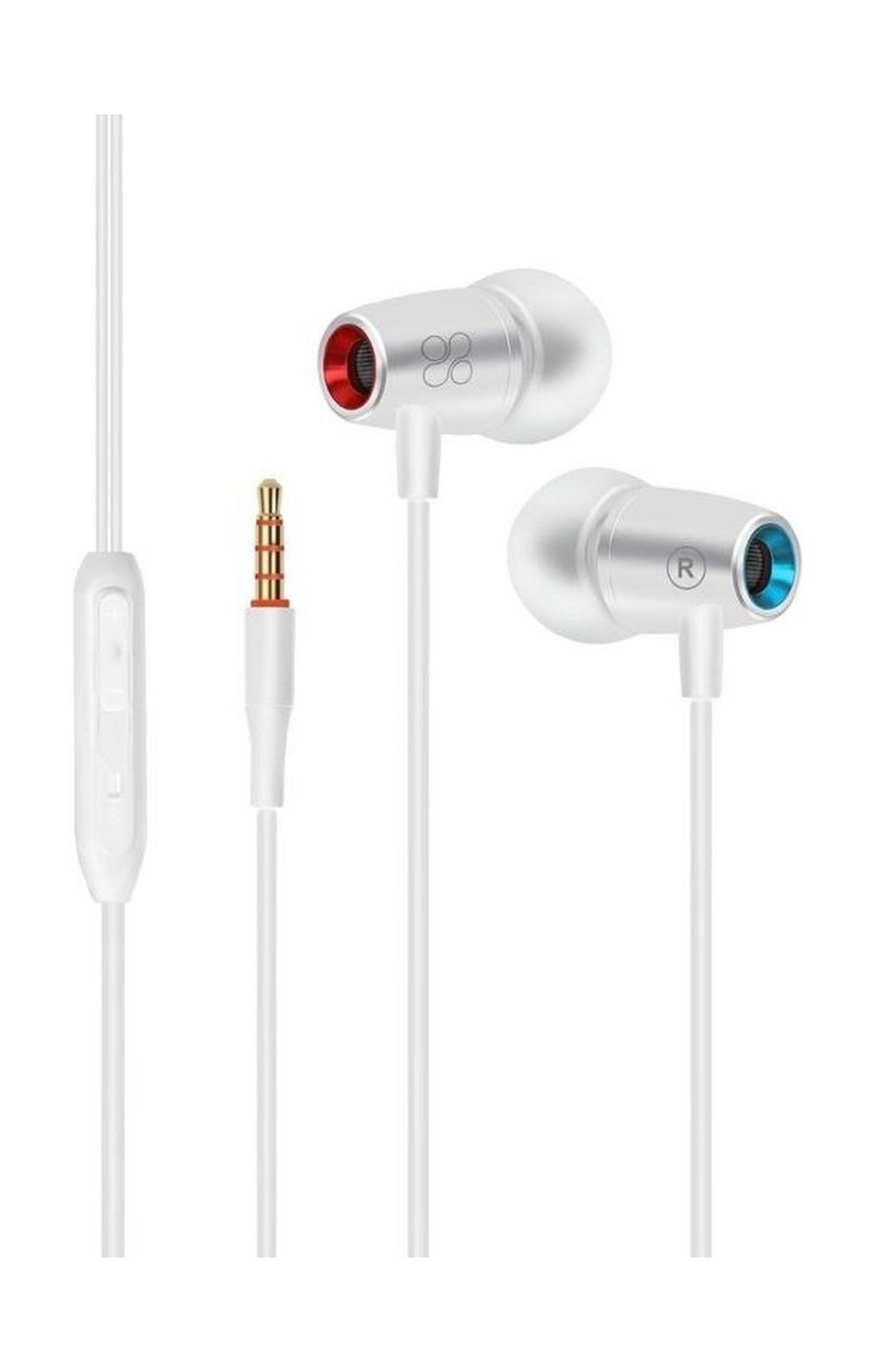 Promate TuneBuds-1 Dynamic In-Ear Stereo Earphones with In-Line Microphone - White