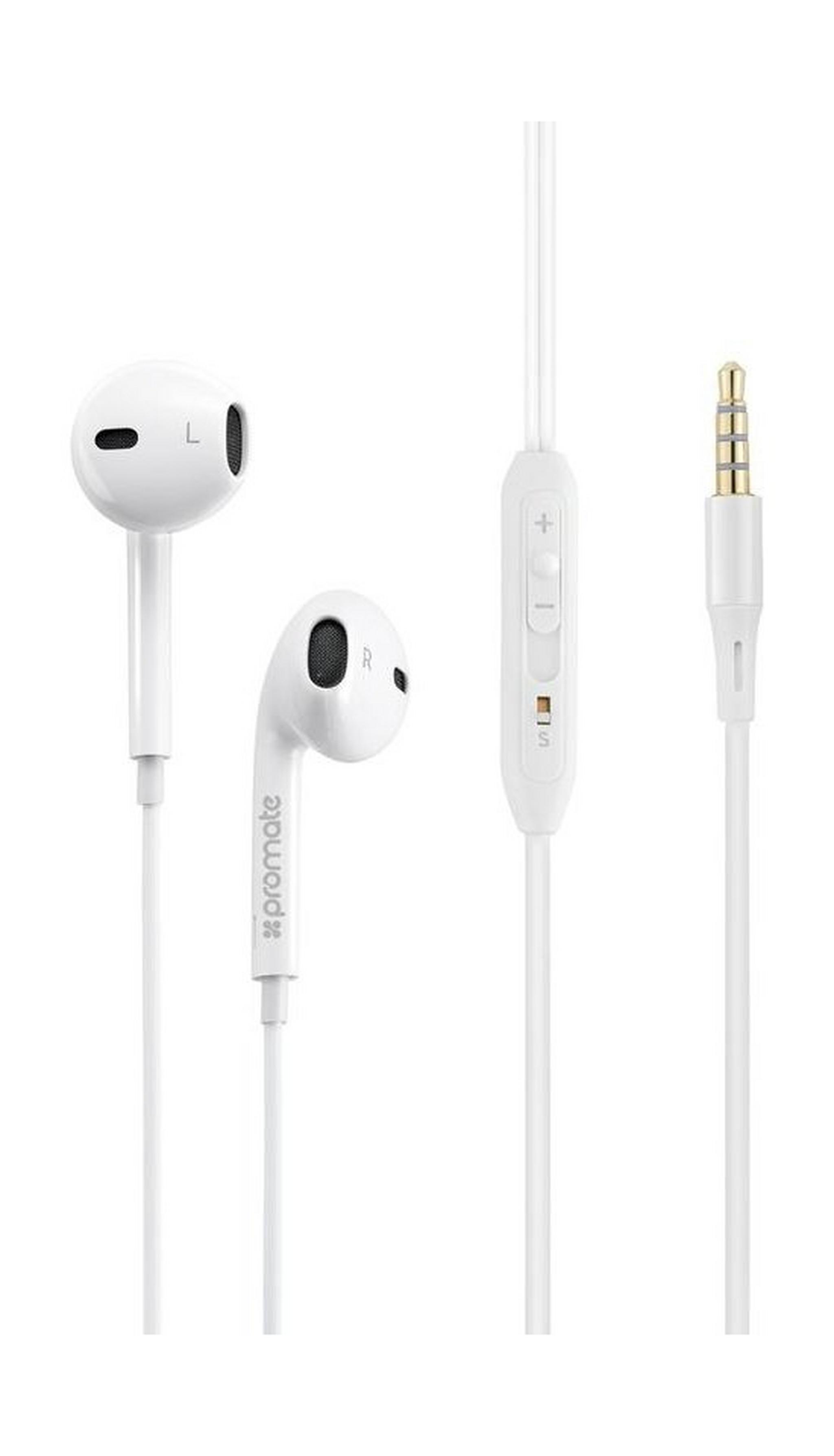 Promate GearPod-IS2 Lightweight High-Performance Stereo Earbuds - White