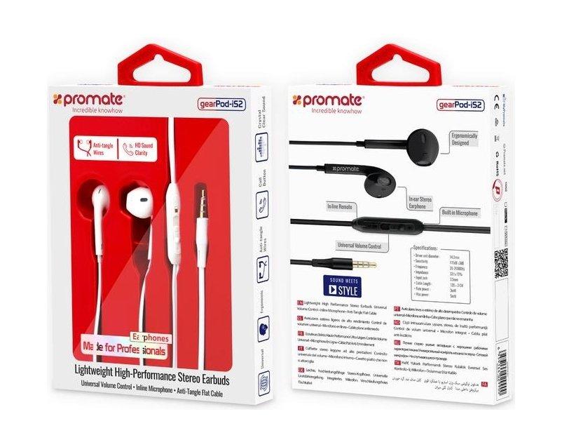 Promate GearPod-IS2 Lightweight High-Performance Stereo Earbuds - White
