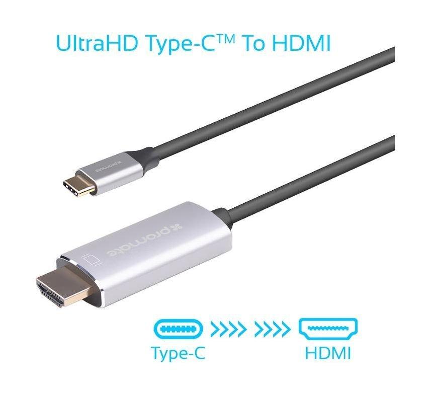 كابل محول يو إس بي من النوع سي إلي إتش دي إم آي بطول ١,٨ متر - رمادي