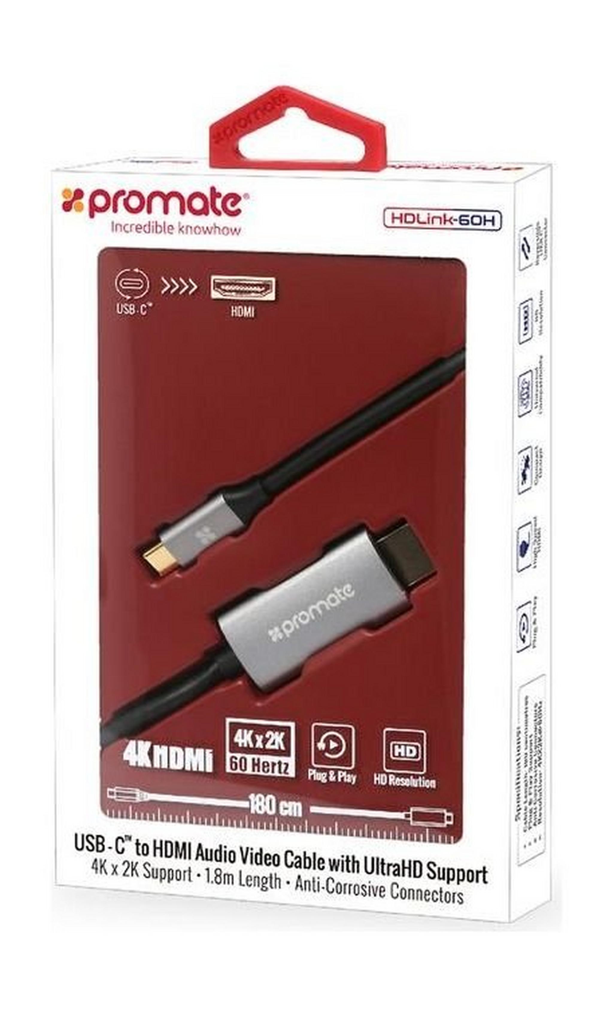 Promate USB-C to HDMI Audio Video Cable 1.8-Meters - Grey
