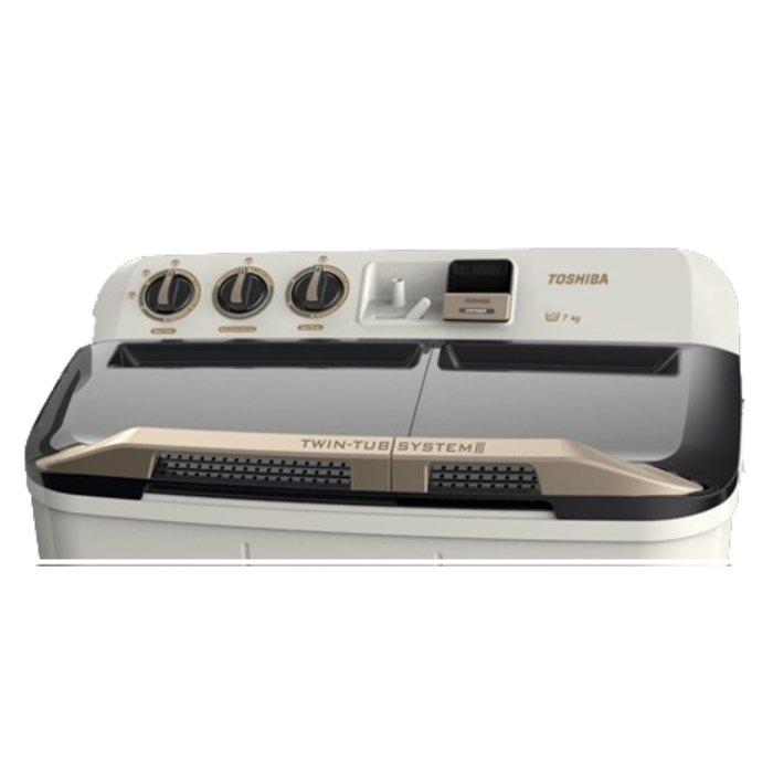 Toshiba Twin Tub Washer, 7kg Washing Capacity, 4.6kg Drying Capacity, VH-H80WB - White/Grey