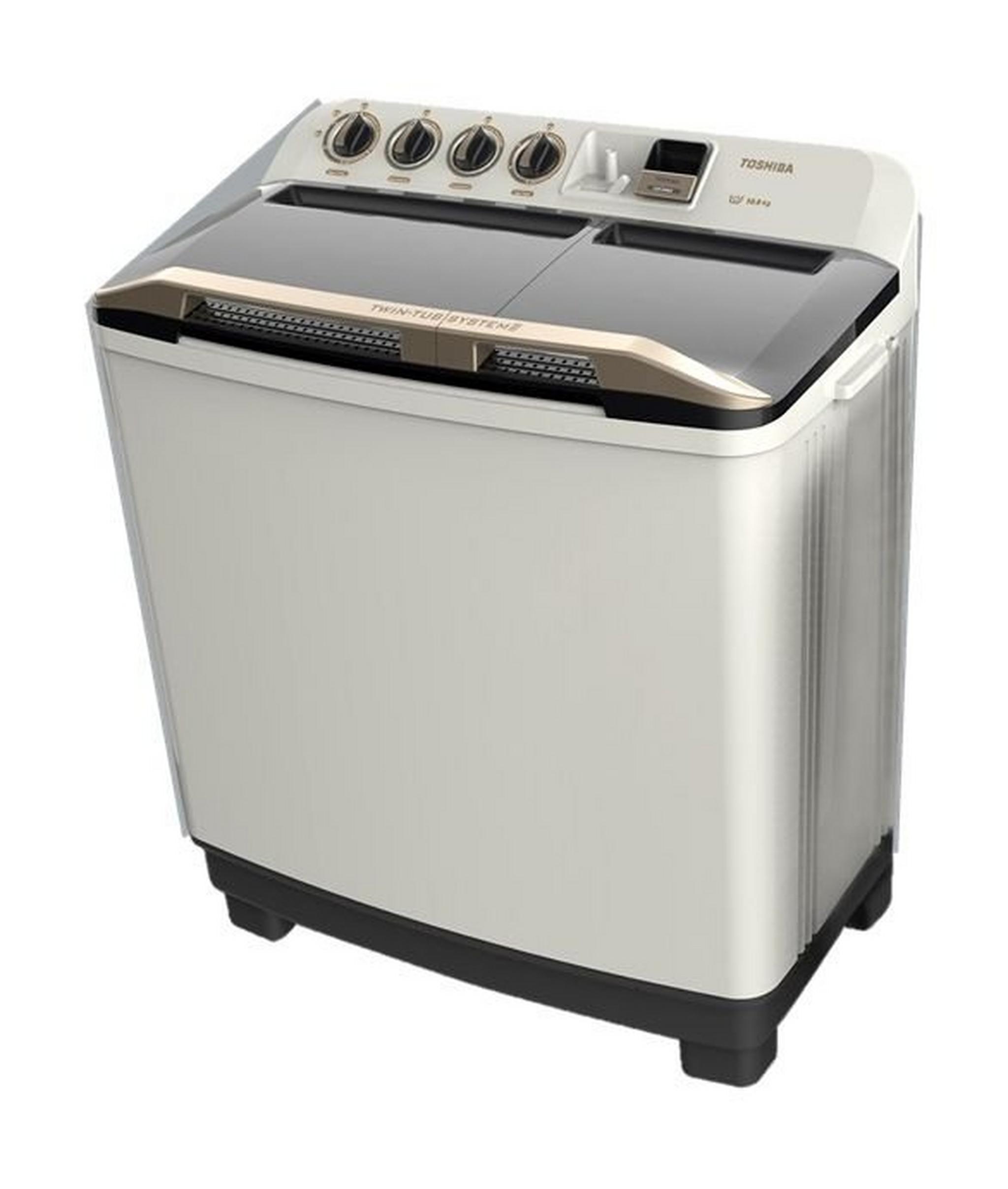 Toshiba Twin Tub Washer, 10kg Washing Capacity, 4.6kg Drying Capacity, VH-H110WB - White/Grey