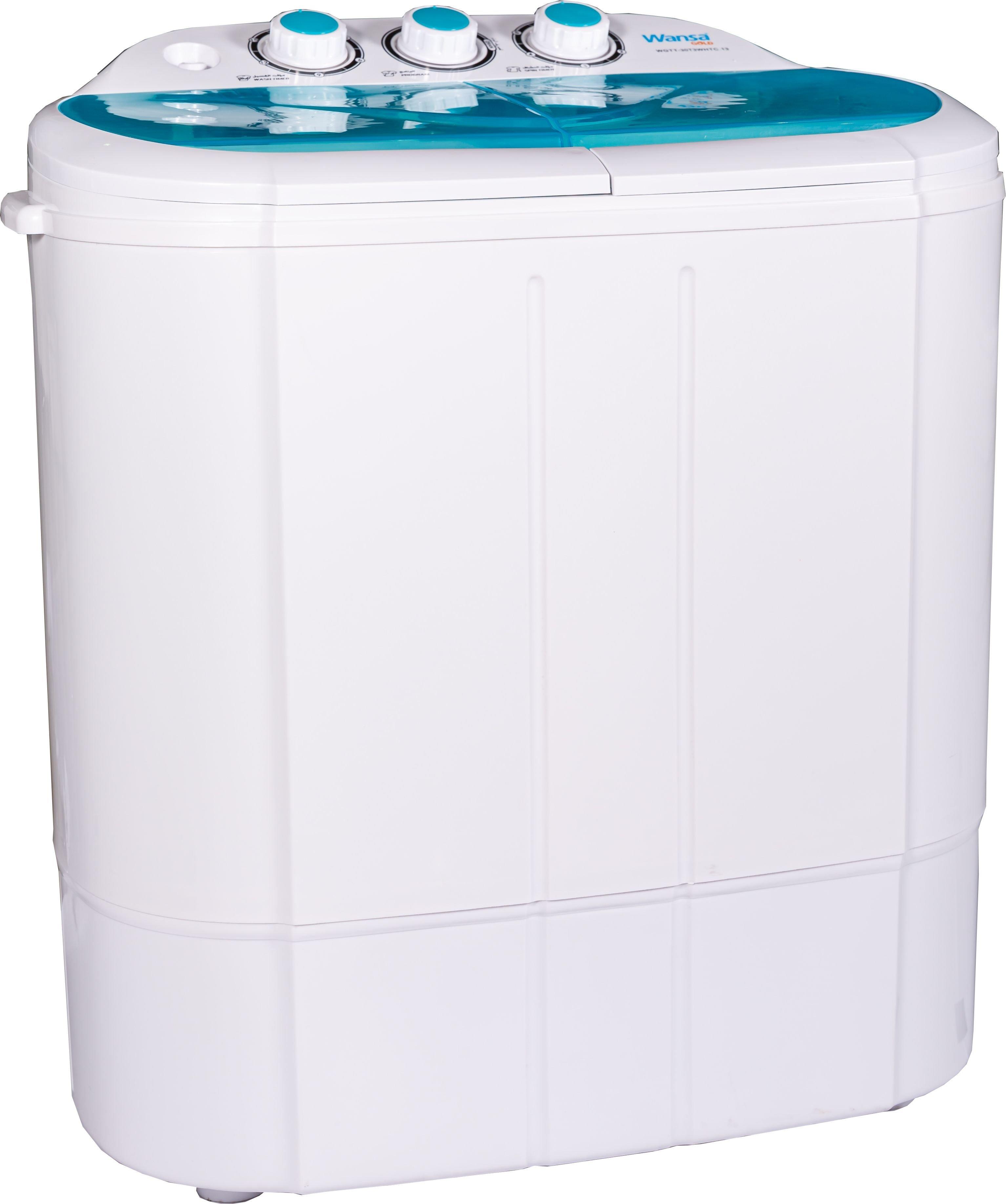 Wansa Gold Twin Tub Washing Machine, 3Kg Washing Capacity, 2kg Drying Capacity, WGTT-30T3WHTC.13 - White/Blue