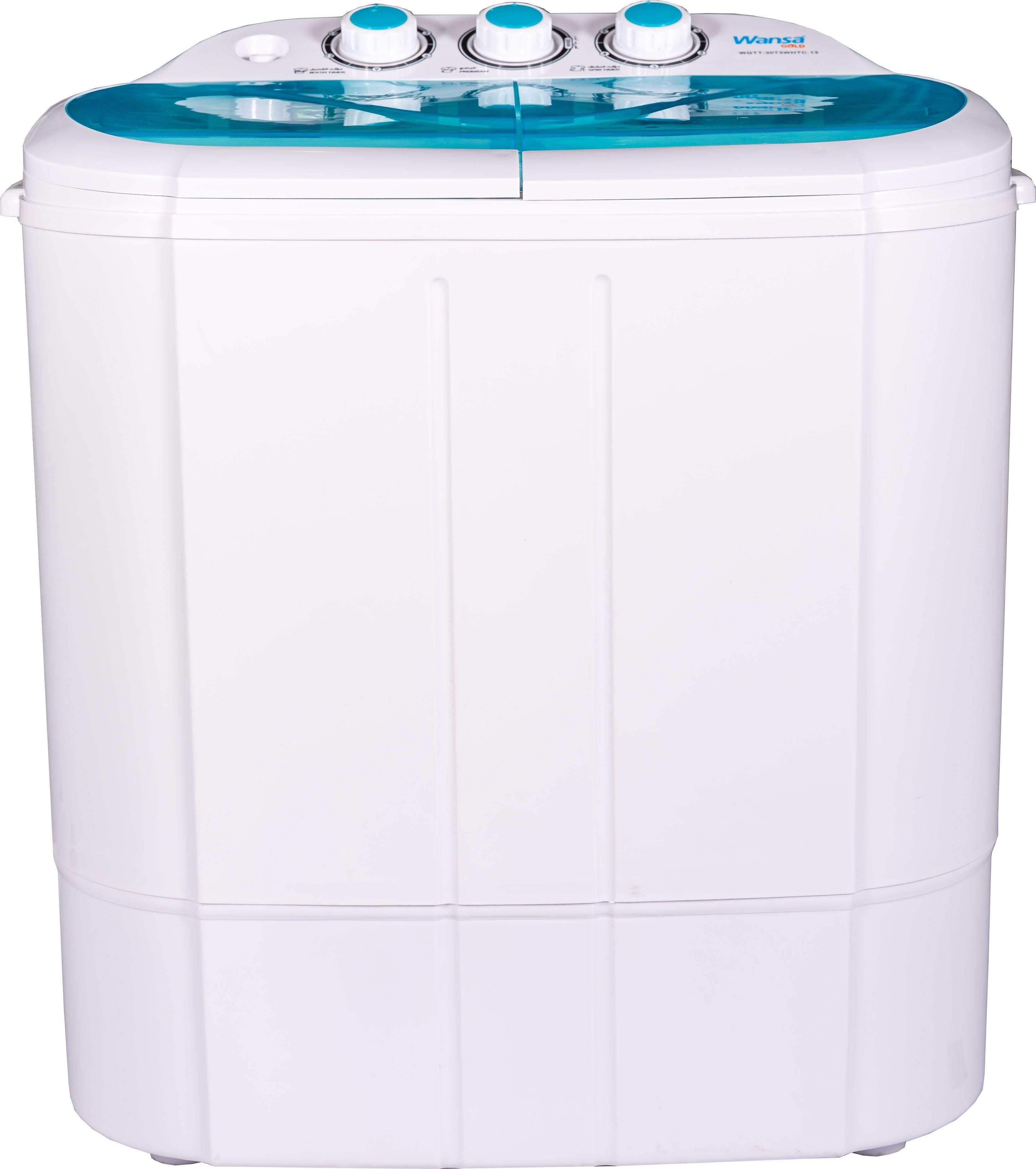 Wansa Gold Twin Tub Washing Machine, 3Kg Washing Capacity, 2kg Drying Capacity, WGTT-30T3WHTC.13 - White/Blue