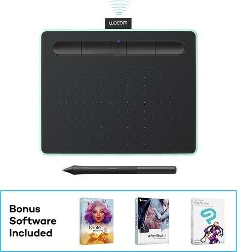 تابلت الرسم الإبداعي واكوم إنتوس بتقنية البلوتوث مع قلم رسم - (صغير) - أخضر فستقي (CTL-4100WLK)