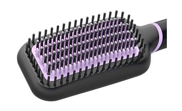 Philips Heated Straightening Brush with Ionic Care for Shiny, Smooth and Frizz-Free Hair, 170 / 200°C, BHH880/03 -  Black/Violet