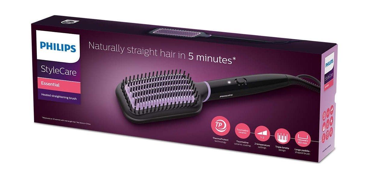 Philips Heated Straightening Brush with Ionic Care for Shiny, Smooth and Frizz-Free Hair, 170 / 200°C, BHH880/03 -  Black/Violet