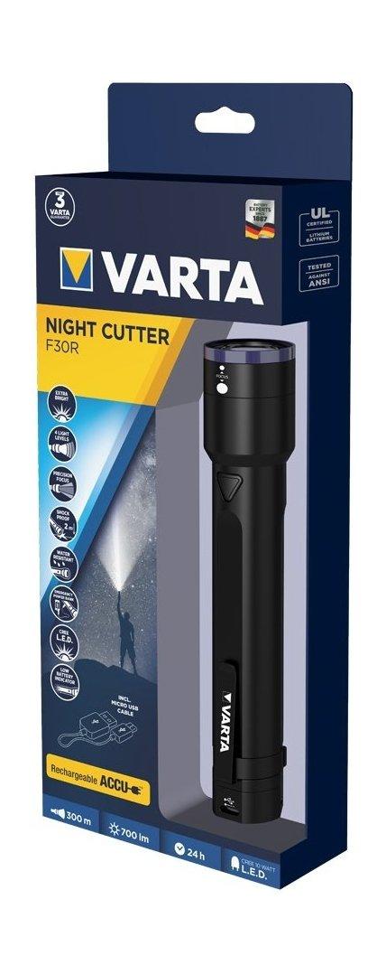 ضوء إل إي دي نايت كاتر مع شعلة قابلة للإعادة الشحن من فارتا بقوة 10 واط F30R - أسود