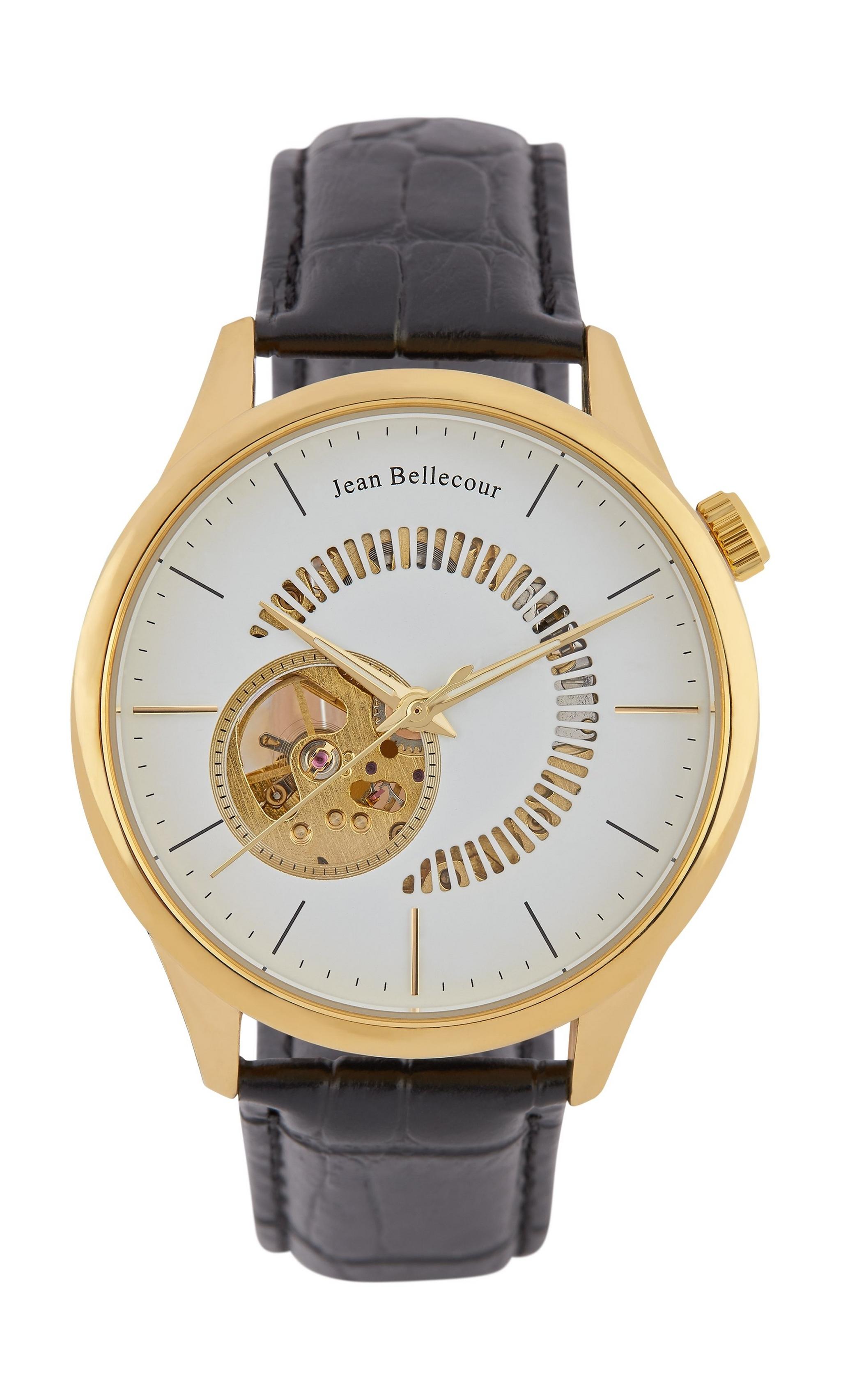 Jean Bellecour 45mm Open Hart Analog Gent's Leather Watch - JB1116