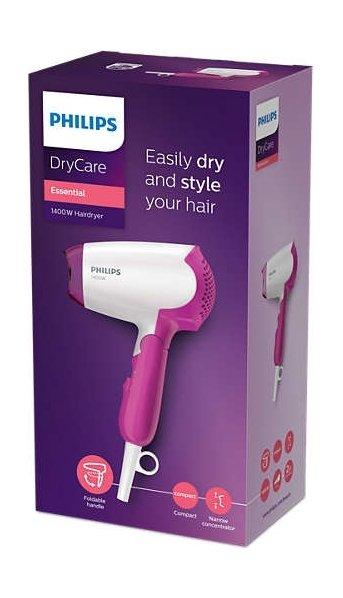 Philips Hair Dryer with Compact and Ergonomic Design for Quick, Easy and Gentle Results, 1400W, BHD003/03 - Pink/White