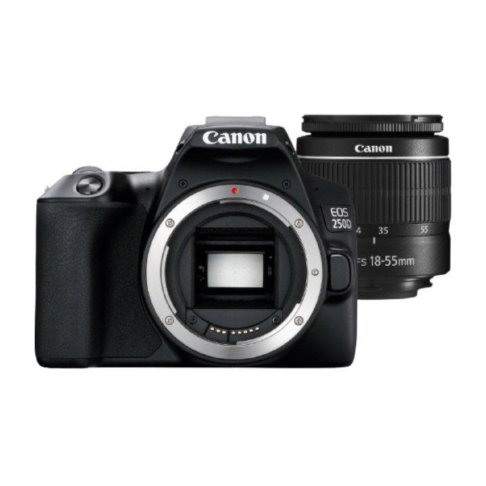 اشتري كاميرا كانون eos 250d  الرقمية بعدسة عاكسة dslr  +عدسة 18-55 ملم - أسود في السعودية