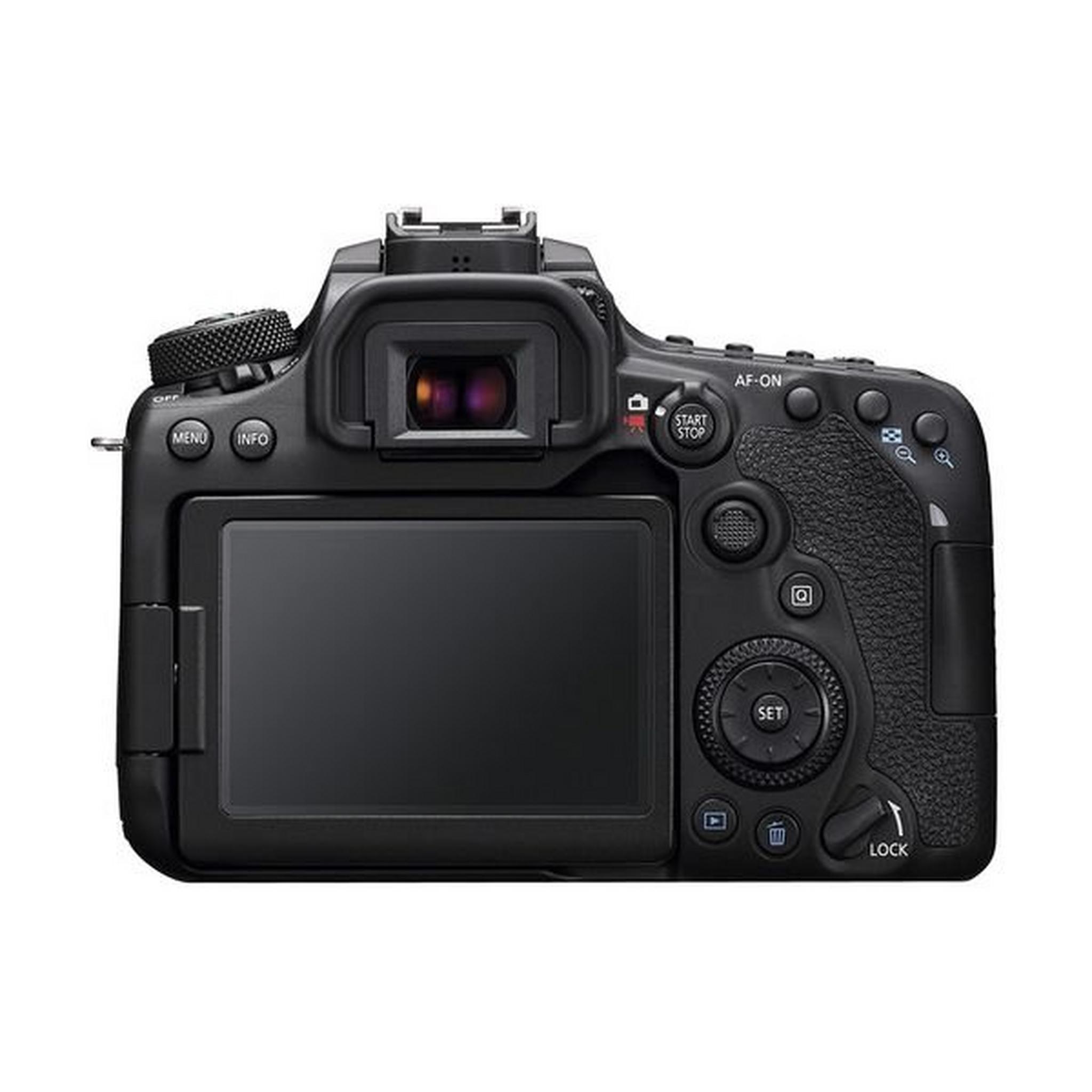 كاميرا كانون EOS 90D الرقمية بعدسة عاكسة DSLR + عدسة 18-55 ملم - أسود