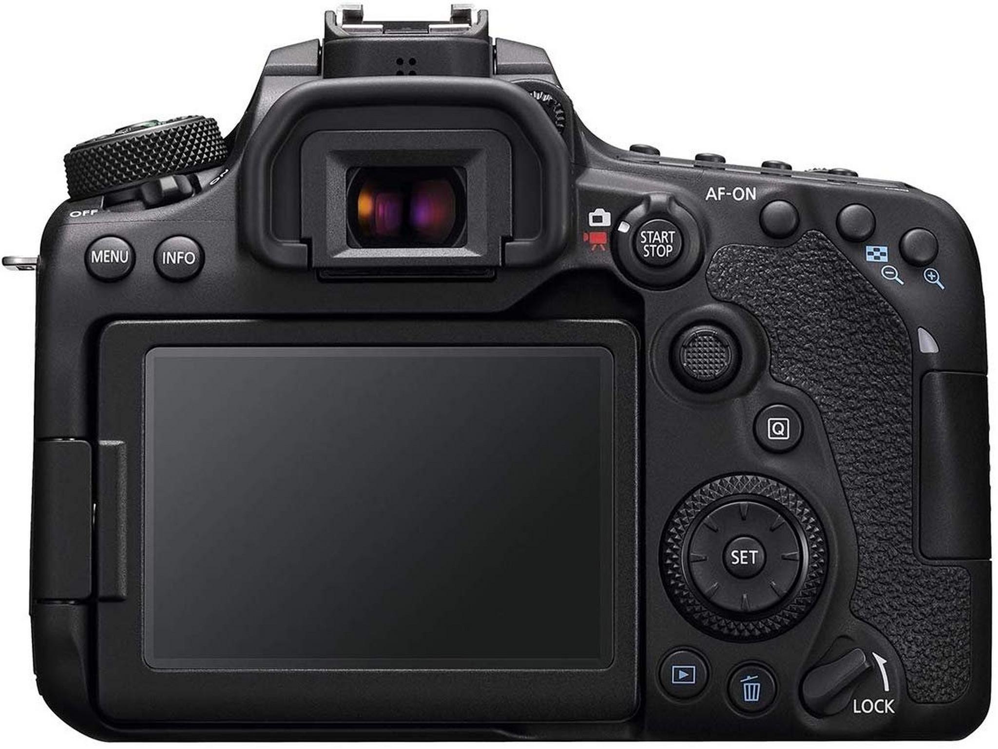 كاميرا كانون 90D الرقمية بعدسة عاكسة DSLR بدقة 32.5 ميجابكسل 4كي + عدسة اي اف - اس 18-135 ملم