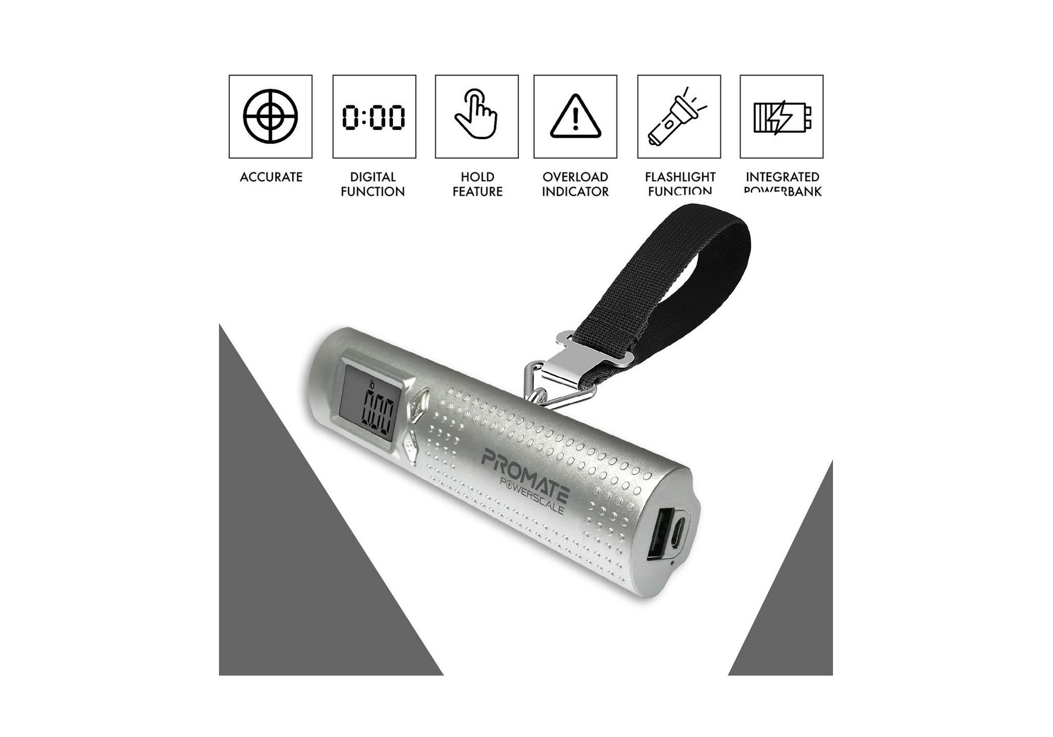 Promate 3N1 50KG Luggage Power Scale - Silver