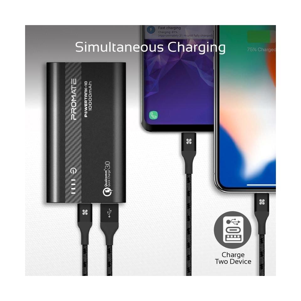 Promate 10000mAh Ultra-Fast Powerbank (PowerTank-10) - Black