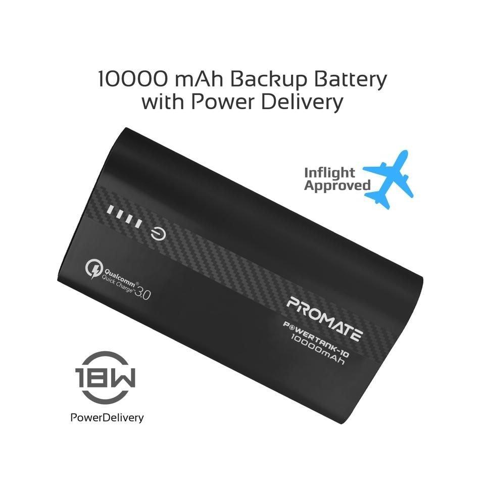 Promate 10000mAh Ultra-Fast Powerbank (PowerTank-10) - Black