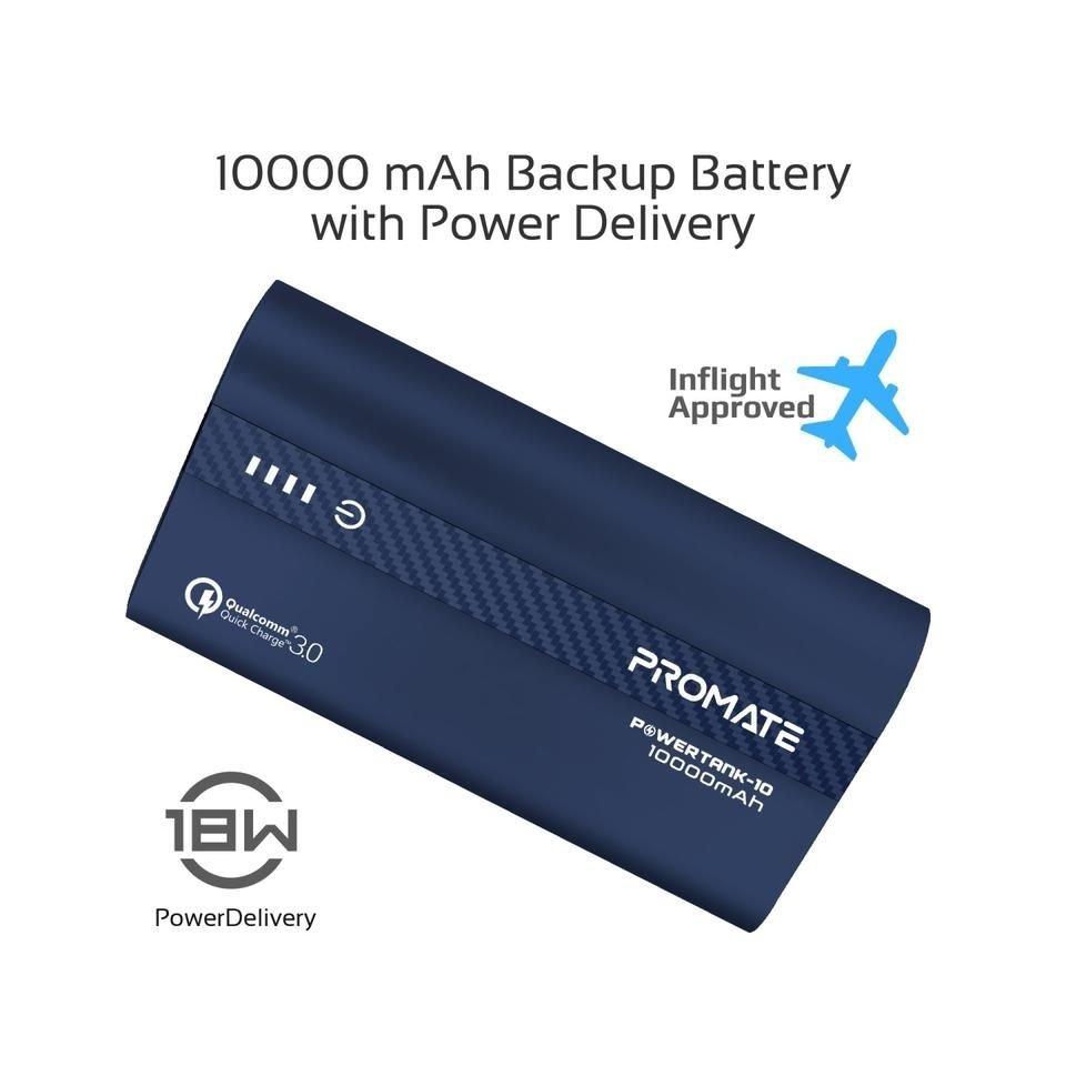 Promate 10000mAh Ultra-Fast Powerbank (PowerTank-10) - Blue