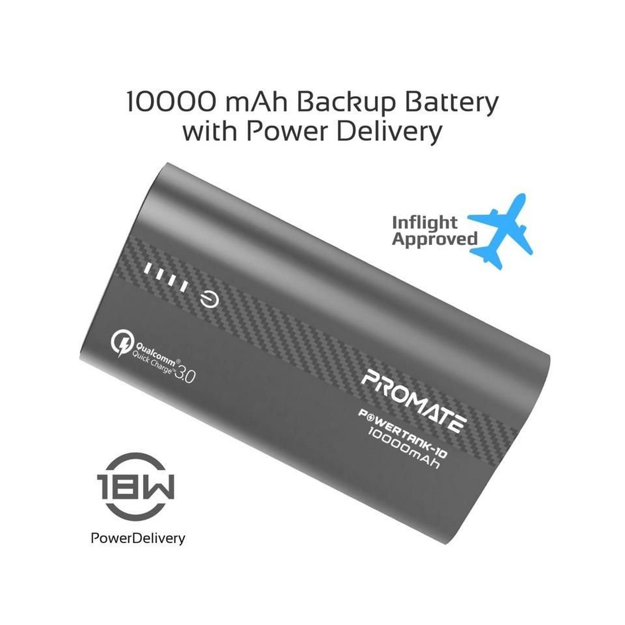 Promate 10000mAh Ultra-Fast Powerbank (PowerTank-10) - Grey