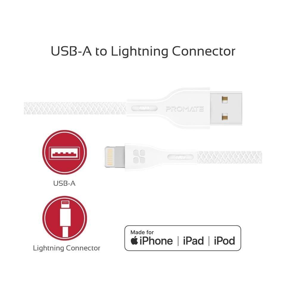 Promate PowerBeam-i 1.2 Meter Lightning Cable - White
