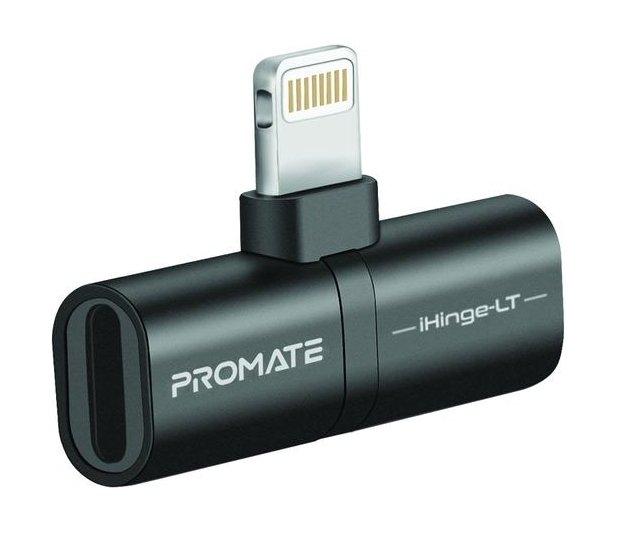 Promate iHinge-LT 2-in-1 Audio & Charging Adaptor with Lightning Connector - Black