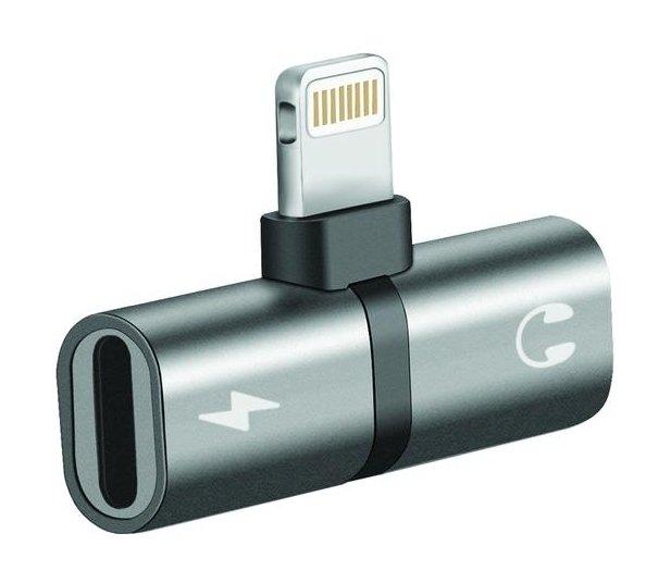 Promate iHinge-LT 2-in-1 Audio & Charging Adaptor with Lightning Connector - Grey