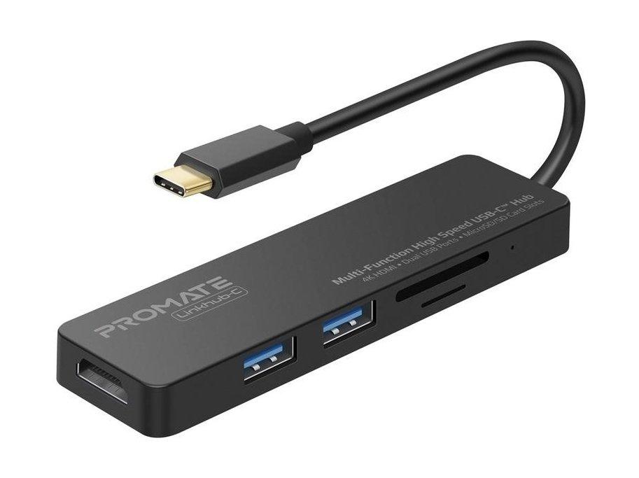 Promate LinkHub-C Multi-Function High Speed USB-C Hub - Black